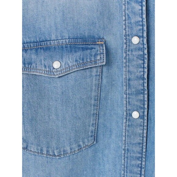 H&M Chambray Denim Shirt Womens Size L Long Sleeve Pearl Snaps Western Layers - Picture 6 of 6